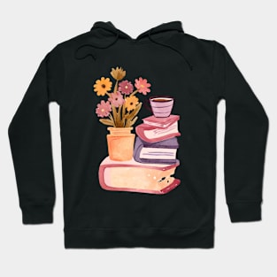 Cute Watercolor Books and Coffee and Flowers Hoodie